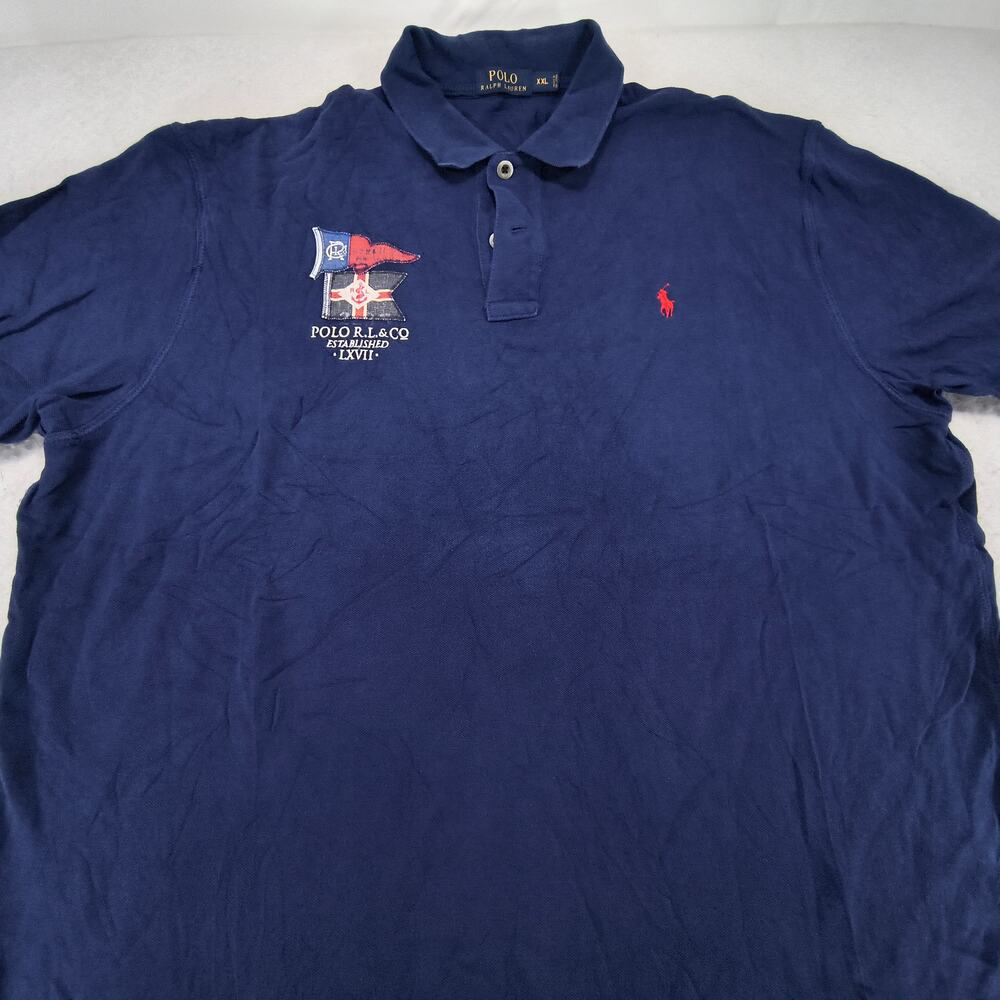Polo Ralph Lauren Pennant Flag Collared Polo Shirt Mens Size 2XL Blue Red